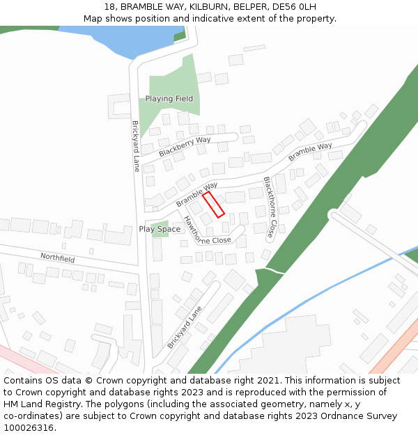 18, BRAMBLE WAY, KILBURN, BELPER, DE56 0LH: Location map and indicative extent of plot