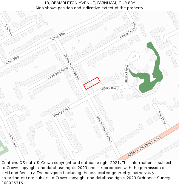 18, BRAMBLETON AVENUE, FARNHAM, GU9 8RA: Location map and indicative extent of plot