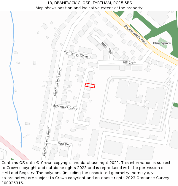 18, BRANEWICK CLOSE, FAREHAM, PO15 5RS: Location map and indicative extent of plot