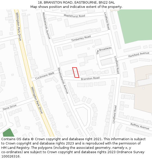18, BRANSTON ROAD, EASTBOURNE, BN22 0AL: Location map and indicative extent of plot