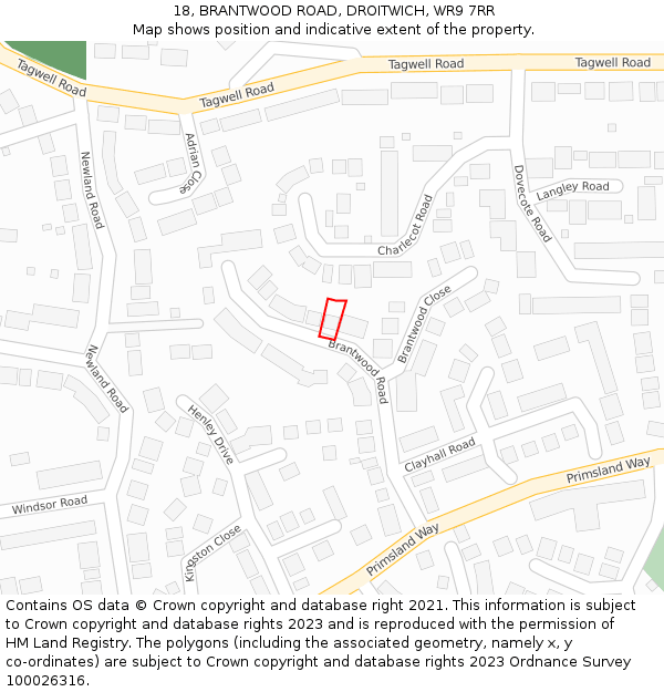 18, BRANTWOOD ROAD, DROITWICH, WR9 7RR: Location map and indicative extent of plot