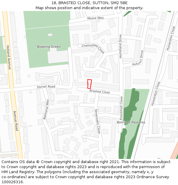 18, BRASTED CLOSE, SUTTON, SM2 5BE: Location map and indicative extent of plot