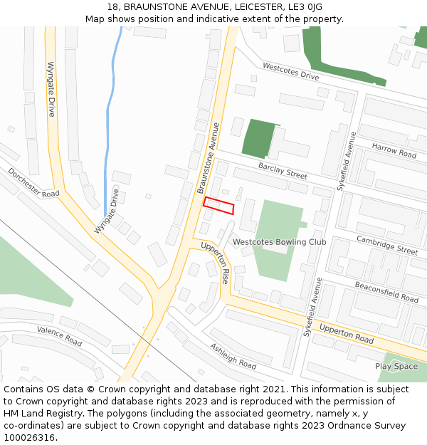 18, BRAUNSTONE AVENUE, LEICESTER, LE3 0JG: Location map and indicative extent of plot