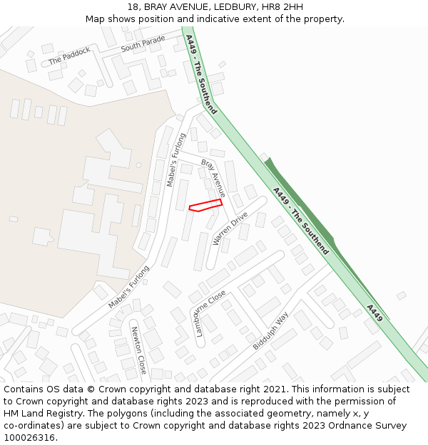 18, BRAY AVENUE, LEDBURY, HR8 2HH: Location map and indicative extent of plot