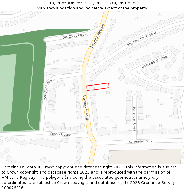 18, BRAYBON AVENUE, BRIGHTON, BN1 8EA: Location map and indicative extent of plot