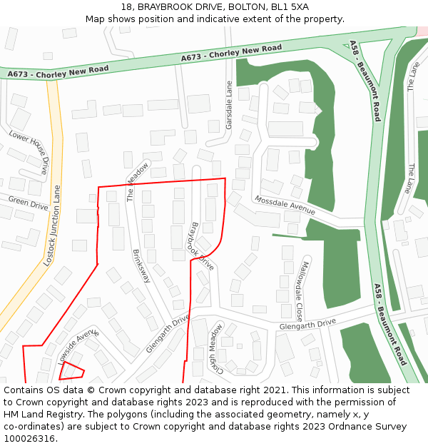 18, BRAYBROOK DRIVE, BOLTON, BL1 5XA: Location map and indicative extent of plot