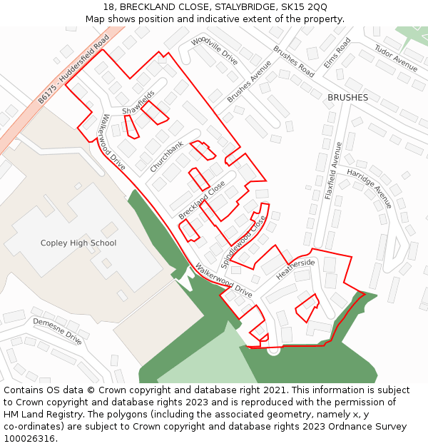 18, BRECKLAND CLOSE, STALYBRIDGE, SK15 2QQ: Location map and indicative extent of plot