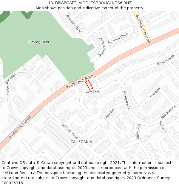 18, BRIARGATE, MIDDLESBROUGH, TS6 9NZ: Location map and indicative extent of plot