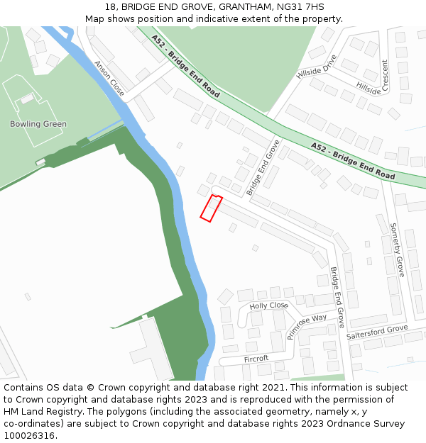 18, BRIDGE END GROVE, GRANTHAM, NG31 7HS: Location map and indicative extent of plot