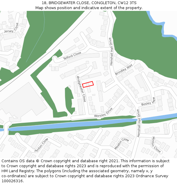18, BRIDGEWATER CLOSE, CONGLETON, CW12 3TS: Location map and indicative extent of plot