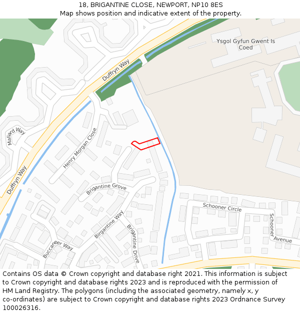 18, BRIGANTINE CLOSE, NEWPORT, NP10 8ES: Location map and indicative extent of plot