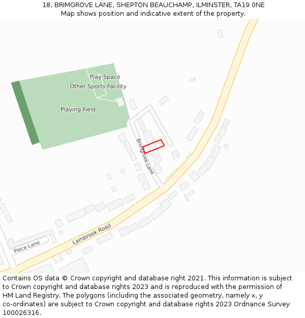 18, BRIMGROVE LANE, SHEPTON BEAUCHAMP, ILMINSTER, TA19 0NE: Location map and indicative extent of plot