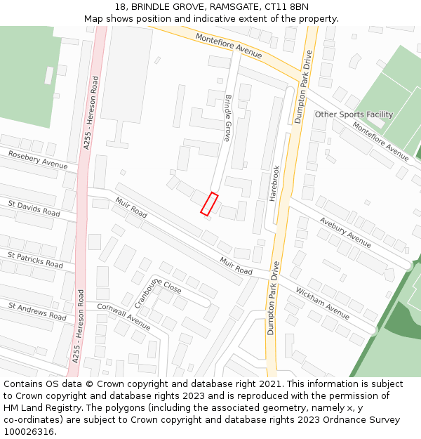 18, BRINDLE GROVE, RAMSGATE, CT11 8BN: Location map and indicative extent of plot