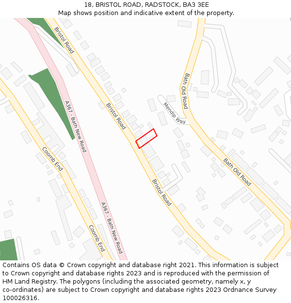 18, BRISTOL ROAD, RADSTOCK, BA3 3EE: Location map and indicative extent of plot
