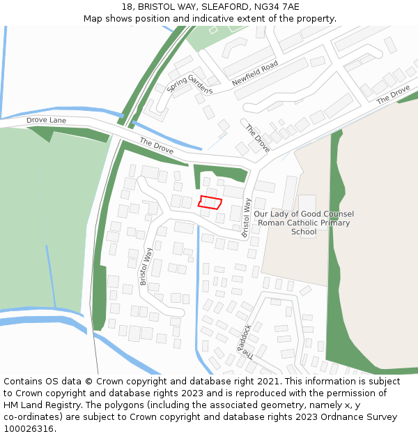 18, BRISTOL WAY, SLEAFORD, NG34 7AE: Location map and indicative extent of plot