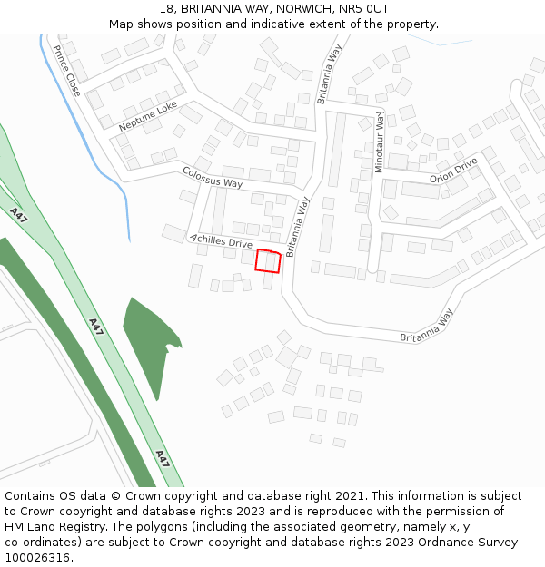 18, BRITANNIA WAY, NORWICH, NR5 0UT: Location map and indicative extent of plot