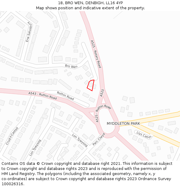 18, BRO WEN, DENBIGH, LL16 4YP: Location map and indicative extent of plot