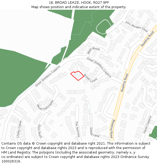 18, BROAD LEAZE, HOOK, RG27 9PF: Location map and indicative extent of plot