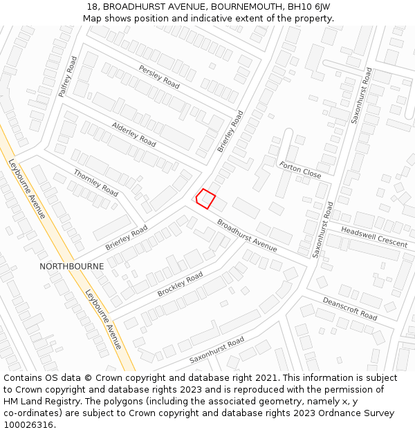 18, BROADHURST AVENUE, BOURNEMOUTH, BH10 6JW: Location map and indicative extent of plot