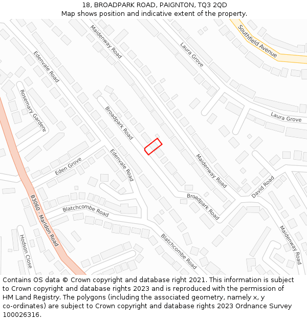 18, BROADPARK ROAD, PAIGNTON, TQ3 2QD: Location map and indicative extent of plot
