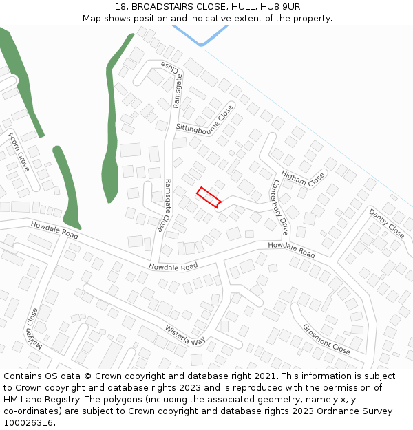 18, BROADSTAIRS CLOSE, HULL, HU8 9UR: Location map and indicative extent of plot