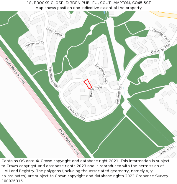 18, BROCKS CLOSE, DIBDEN PURLIEU, SOUTHAMPTON, SO45 5ST: Location map and indicative extent of plot