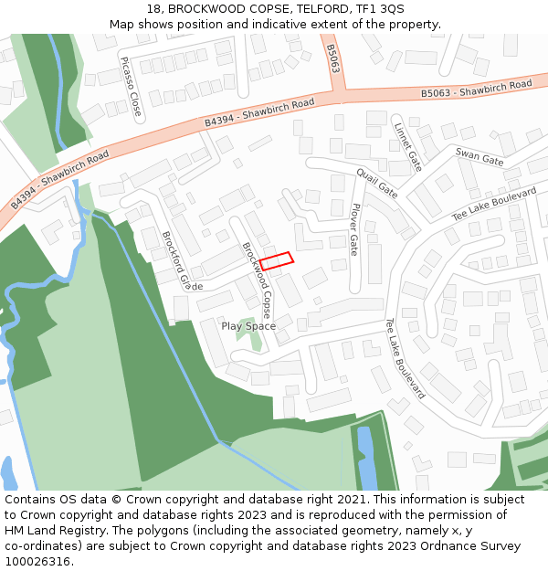 18, BROCKWOOD COPSE, TELFORD, TF1 3QS: Location map and indicative extent of plot