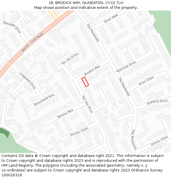 18, BRODICK WAY, NUNEATON, CV10 7LH: Location map and indicative extent of plot