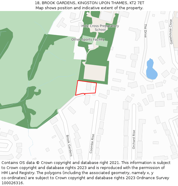 18, BROOK GARDENS, KINGSTON UPON THAMES, KT2 7ET: Location map and indicative extent of plot
