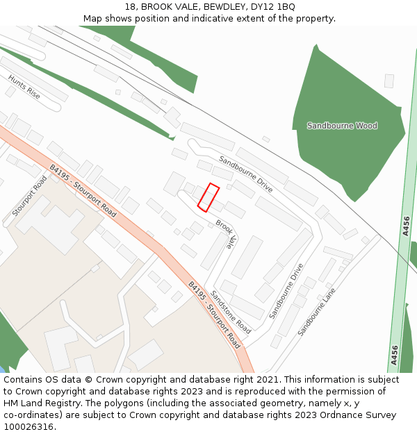 18, BROOK VALE, BEWDLEY, DY12 1BQ: Location map and indicative extent of plot