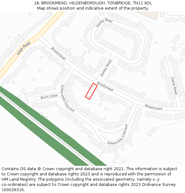 18, BROOKMEAD, HILDENBOROUGH, TONBRIDGE, TN11 9DL: Location map and indicative extent of plot