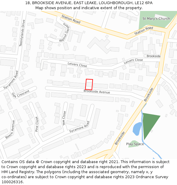18, BROOKSIDE AVENUE, EAST LEAKE, LOUGHBOROUGH, LE12 6PA: Location map and indicative extent of plot