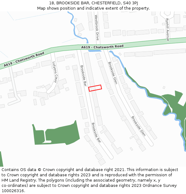 18, BROOKSIDE BAR, CHESTERFIELD, S40 3PJ: Location map and indicative extent of plot