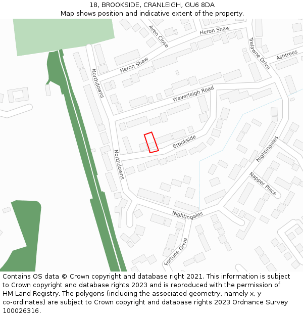 18, BROOKSIDE, CRANLEIGH, GU6 8DA: Location map and indicative extent of plot