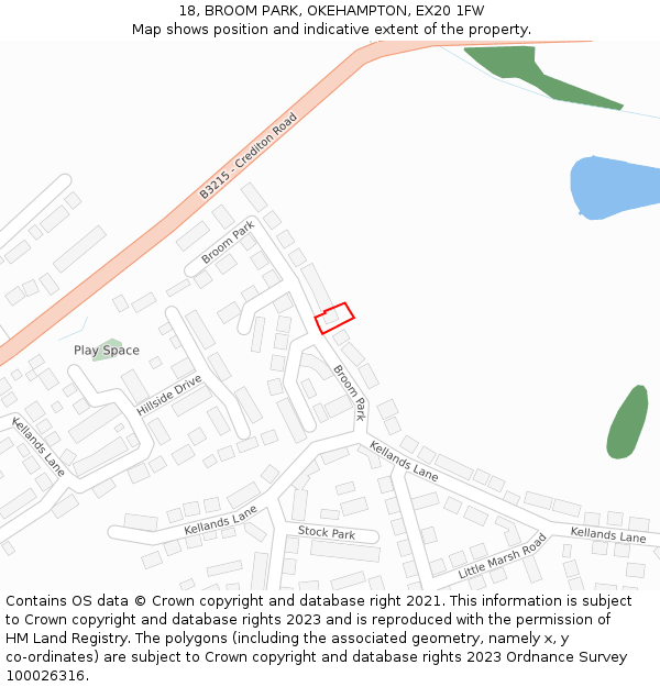 18, BROOM PARK, OKEHAMPTON, EX20 1FW: Location map and indicative extent of plot