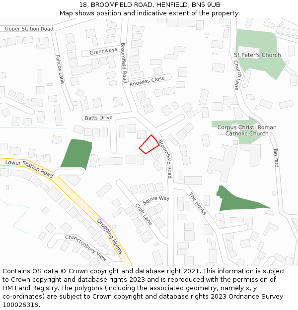 18, BROOMFIELD ROAD, HENFIELD, BN5 9UB: Location map and indicative extent of plot