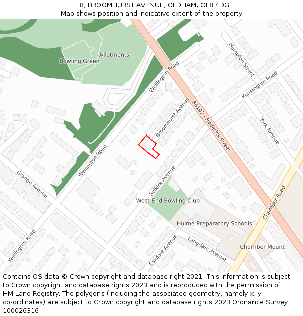 18, BROOMHURST AVENUE, OLDHAM, OL8 4DG: Location map and indicative extent of plot