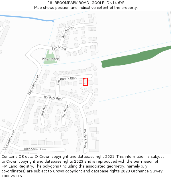 18, BROOMPARK ROAD, GOOLE, DN14 6YF: Location map and indicative extent of plot