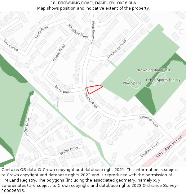 18, BROWNING ROAD, BANBURY, OX16 9LA: Location map and indicative extent of plot