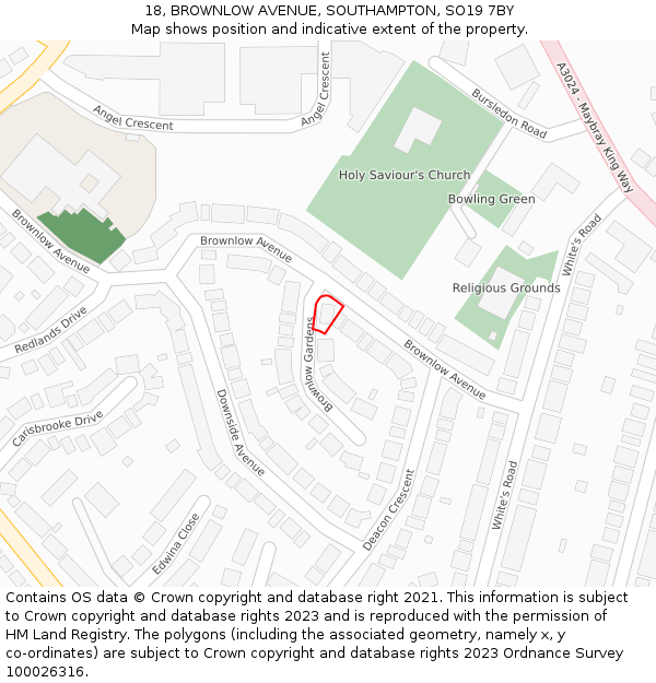 18, BROWNLOW AVENUE, SOUTHAMPTON, SO19 7BY: Location map and indicative extent of plot