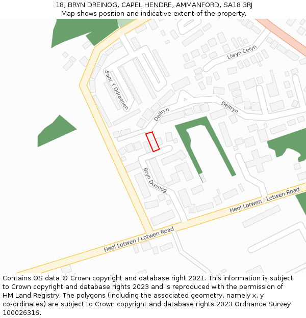 18, BRYN DREINOG, CAPEL HENDRE, AMMANFORD, SA18 3RJ: Location map and indicative extent of plot