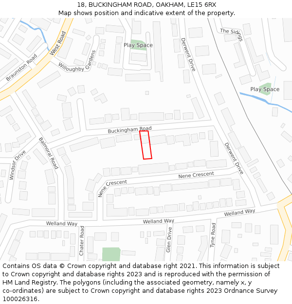 18, BUCKINGHAM ROAD, OAKHAM, LE15 6RX: Location map and indicative extent of plot