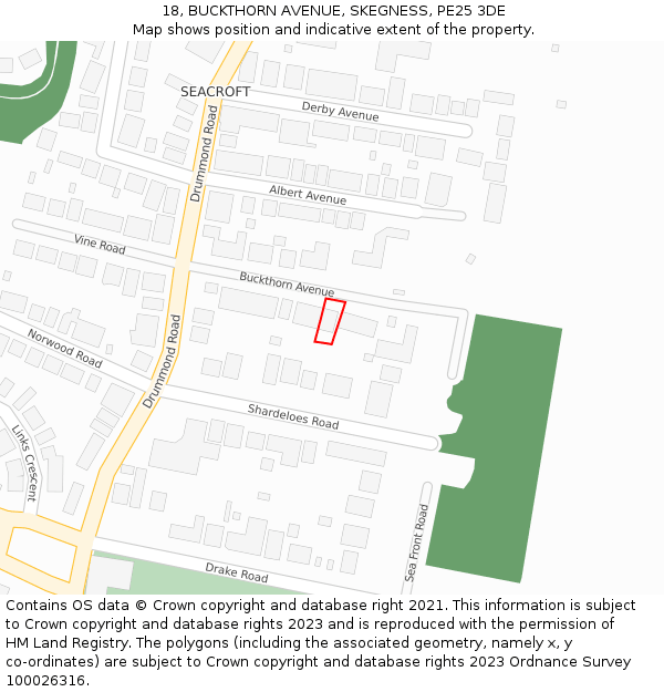 18, BUCKTHORN AVENUE, SKEGNESS, PE25 3DE: Location map and indicative extent of plot