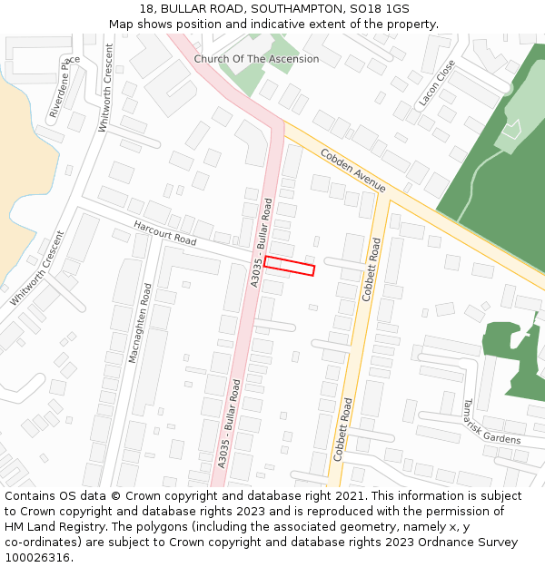 18, BULLAR ROAD, SOUTHAMPTON, SO18 1GS: Location map and indicative extent of plot