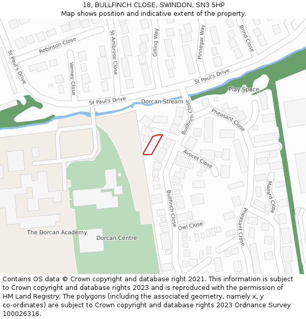 18, BULLFINCH CLOSE, SWINDON, SN3 5HP: Location map and indicative extent of plot