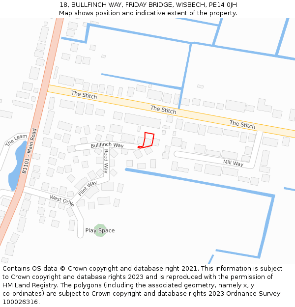 18, BULLFINCH WAY, FRIDAY BRIDGE, WISBECH, PE14 0JH: Location map and indicative extent of plot