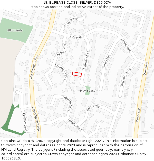 18, BURBAGE CLOSE, BELPER, DE56 0DW: Location map and indicative extent of plot