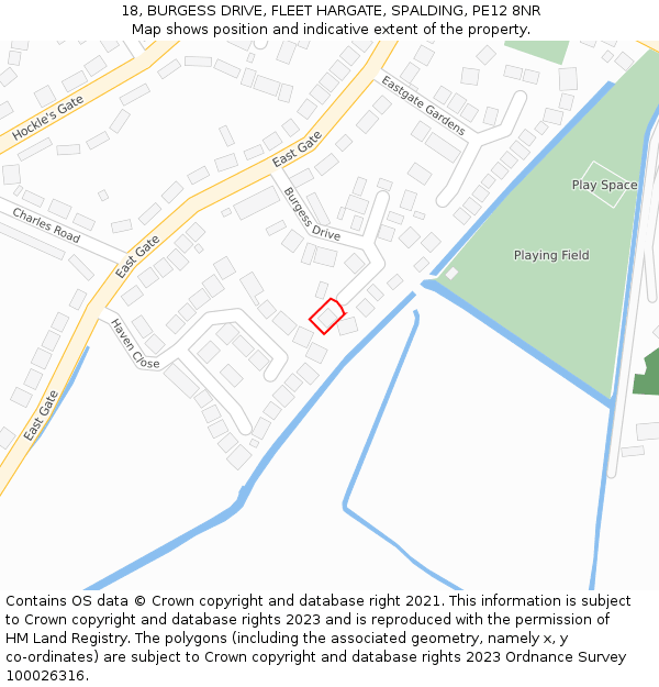 18, BURGESS DRIVE, FLEET HARGATE, SPALDING, PE12 8NR: Location map and indicative extent of plot