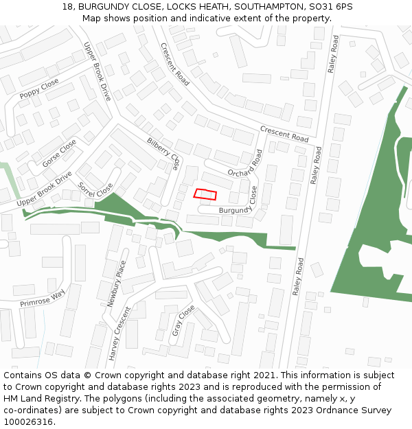 18, BURGUNDY CLOSE, LOCKS HEATH, SOUTHAMPTON, SO31 6PS: Location map and indicative extent of plot