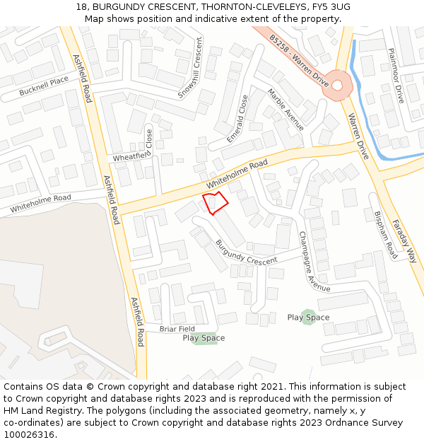 18, BURGUNDY CRESCENT, THORNTON-CLEVELEYS, FY5 3UG: Location map and indicative extent of plot
